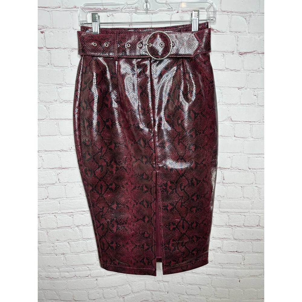 NEW Atoir Self Defined Skirt Black Burgundy Python Womens US 4 Pencil Belt - Picture 4 of 11